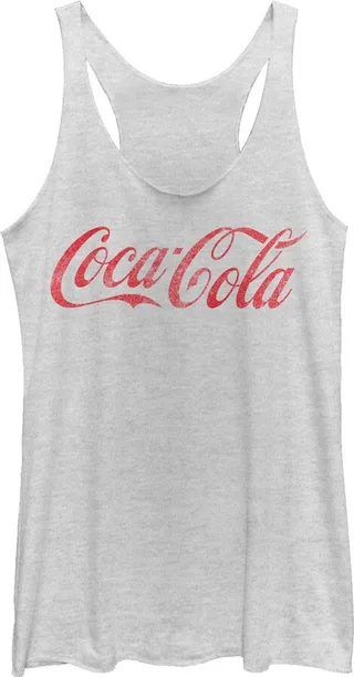 Women's Coca Cola Distressed Logo Racerback Tank Top - White Heather - Small