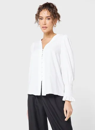 V-Neck Button Detail Top