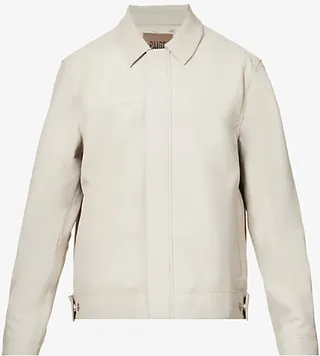 ens Fresh Oyster Arroyo Panelled Spread-collar Leather Jacket