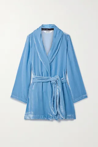Sleeping with Jacques - Bon Vivant Belted Velvet Robe - Blue