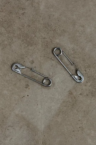 Safety Pin Earrings - Aged Silver