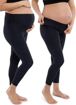 Ingrid & Isabel Basics Maternity Legging with Fold Down Panel Bundle 2 Pack Black Size S