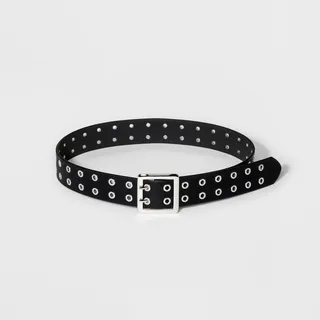 Women's Double Laser Cut Adjustable Western Grommet Belt - Wild Fable™ Black L