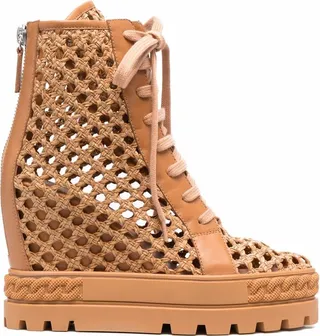 Woven-Leather Lace-Up Boots