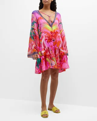 Flight Of The Flamingo Gathered Panel Mini Dress
