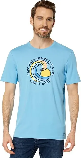 Life is Good Happiness Comes in Waves Spectrum Short Sleeve Crusher-Lite Tee (Cool Blue) Men's T Shirt