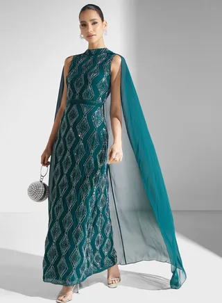 Flared Sleeve Cut Out Back Dress