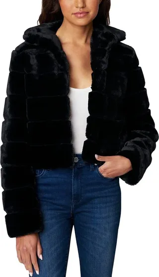 [BLANKNYC] Womens Luxury Clothing Ribbed Cropped Faux Fur Jacket