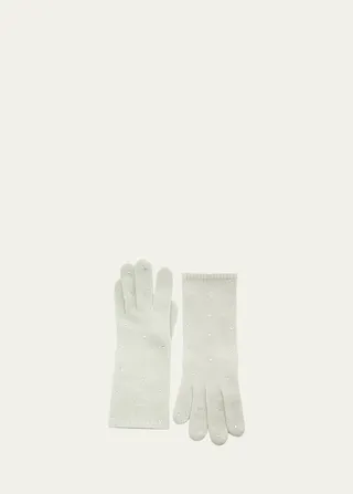 Jersey-Knit Cashmere Gloves with Crystals