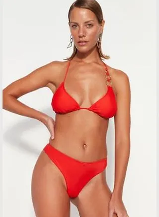 Red Thong High Leg Bikini Bottoms TBESS23BA00324