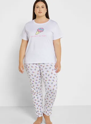 Graphic Nightwear T-Shirt And Pyjama Set
