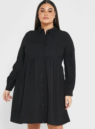 Button Down Ruffle Shirt Dress