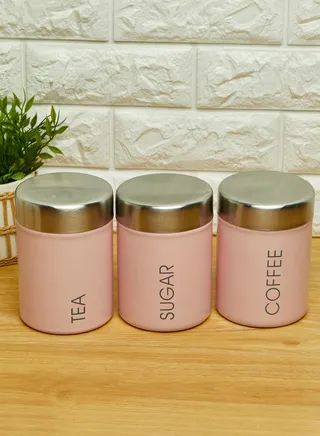 Liberty Set Of 3 Pink Enamel Canisters