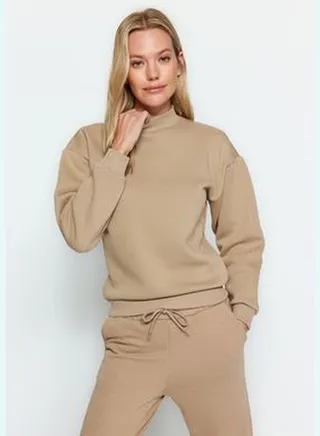 Mink Thick, Fleece Inside, Standing Collar Relaxed/Comfortable, Knitted Sweatshirt TWOAW20SW0584