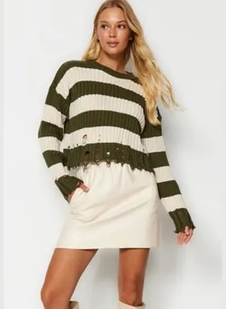 Khaki Crop Wide fit Knitwear Sweater TWOAW24KZ00905