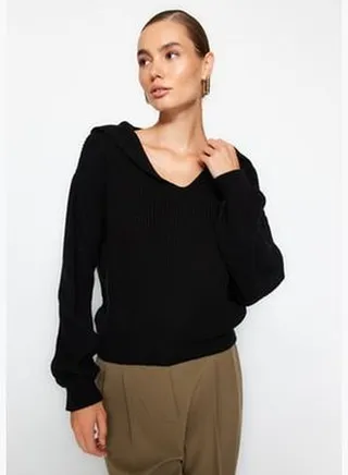 Black Carmen Collar Knitwear Sweater TWOAW24KZ00994