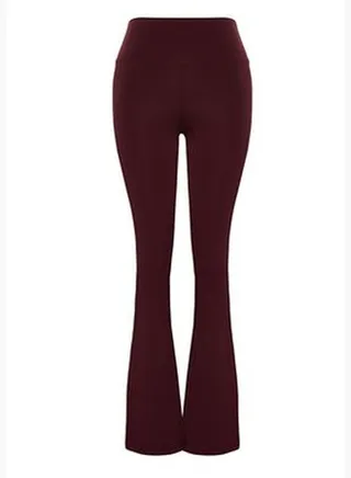 Dark Cherry Compression Leg Snap Detailed Flare Sport Leggings