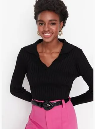 Black Polo Neck Knitwear Sweater TWOAW21KZ1113