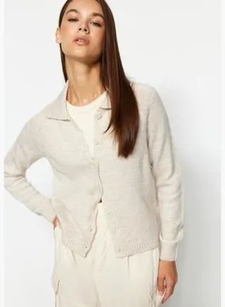 Stones Soft Textured Polo Neck Knitwear Cardigan TWOAW24HI00106
