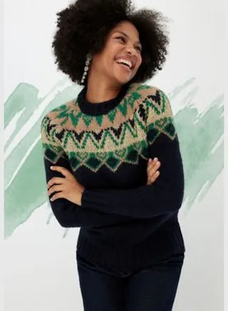Dark Navy Oversize Christmas Patterned Shimmer Knitwear Sweater TWOAW23KZ01580