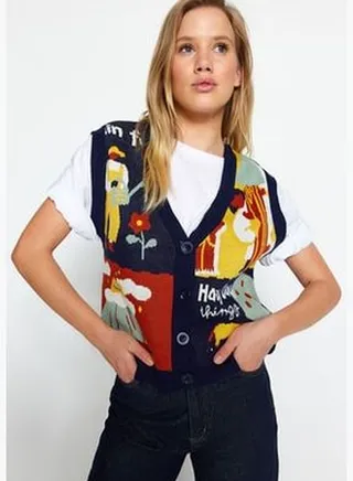 Multicolored Buttoned Knitwear Cardigan