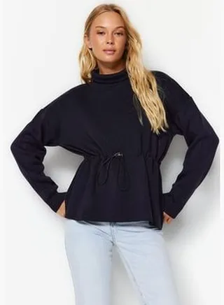 Navy Blue Wide Fit Waist Detailed Knitwear Sweater TWOAW24KZ00982