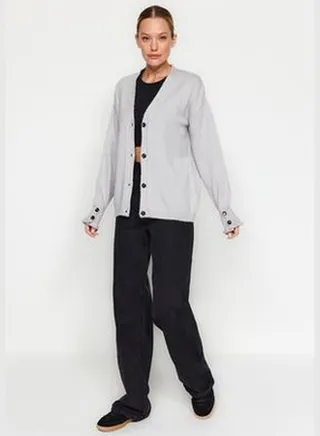 Gray More Sustainable Oversize Knitwear Cardigan TWOAW24HI00346