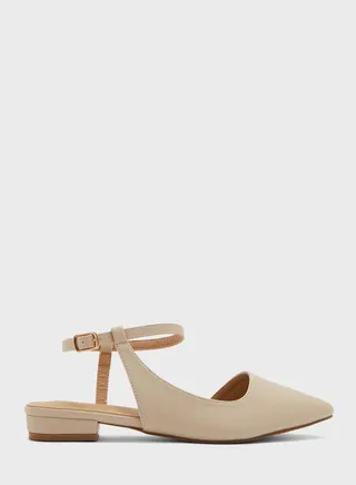 Curved Ankle Strap Pointed Flat Shoe