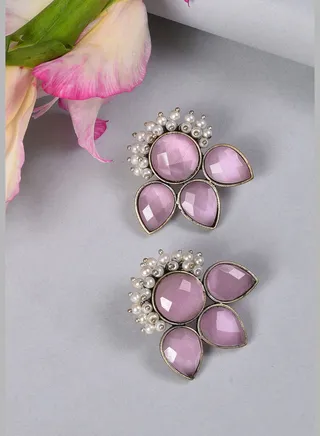 Silver Plated Designer Stone Earrings