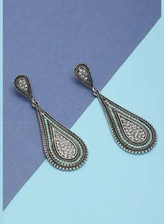 Silver Plated Designer Stone Drop Earring