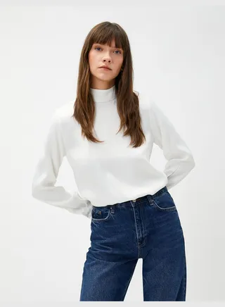 High Neck Front Tie Detail Blouse