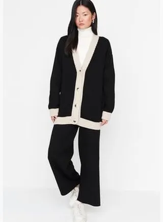 Stone Strip Detailed Cardigan-Pants Knitwear Set TCTAW22AU0156
