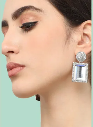 Silver Plated Designer Stone Party Drop Earring For Women