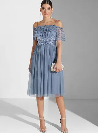 Youmna Cold Shoulder Embellished Midi Dress