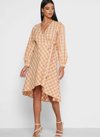 Checked Wrap Dress