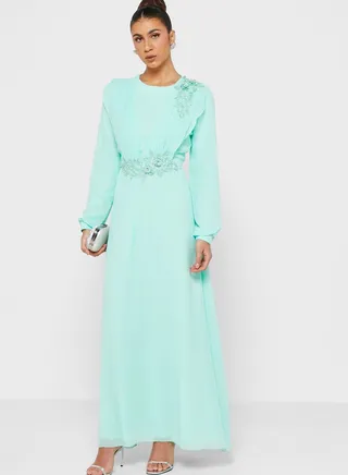 Ruched Embroidered Dress