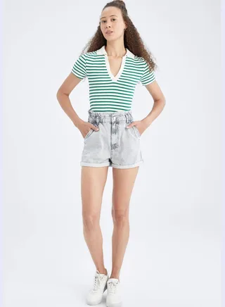 Woman Paperbag Denim Short