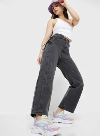 High-Waisted Lace Detail Jeans