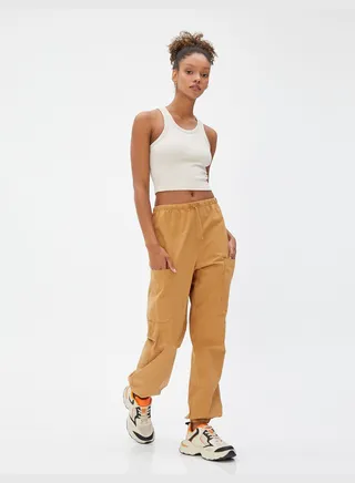 Stoper Pocket Detail Elastic Waist Cargo Pants