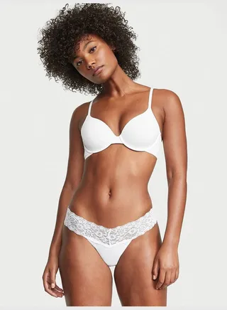 Lace-Waist Cotton Thong Panty