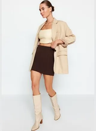 Bitter Brown Double Breasted Woven Shorts Skirt TWOAW20SR0072