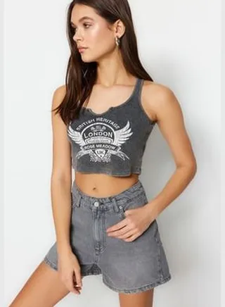 Gray Denim Shorts TWOSS23SR00199
