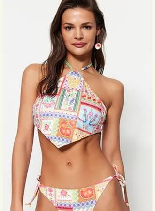 Fruit Patterned Halterneck Bikini Top TBESS23BU00257