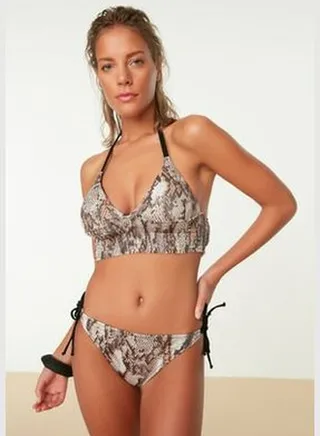Snake Pattern Bikini Bottoms With Tie Detailed TBESS22BA0063