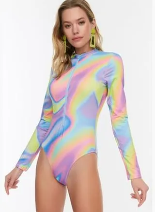 Lilac Gradient Patterned Zipper Long Sleeve Surf Swimsuit TBESS22MA0160