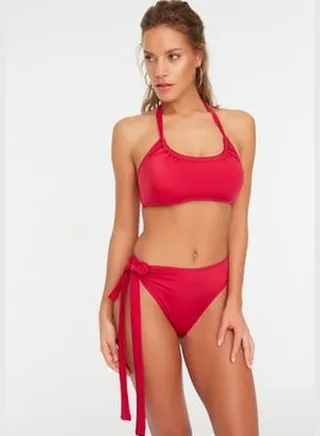 Claret Red Bikini Bottoms With Tie Detailed TBESS22BA0209