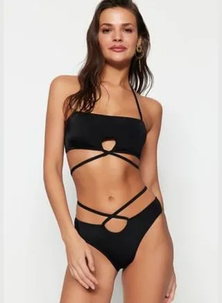Black Piping Regular Leg Bikini Bottoms TBESS23BA00056