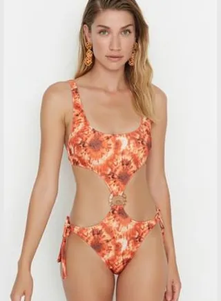 Multicolored Tie Dye Patterned Swimwear With Accessory Detail TBESS22MA0285