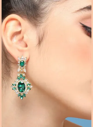 Gold Plated Party Designer Stone Drop Earring For Women