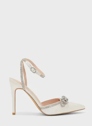 Satin Diamante Bow And Trim Pointed Pump